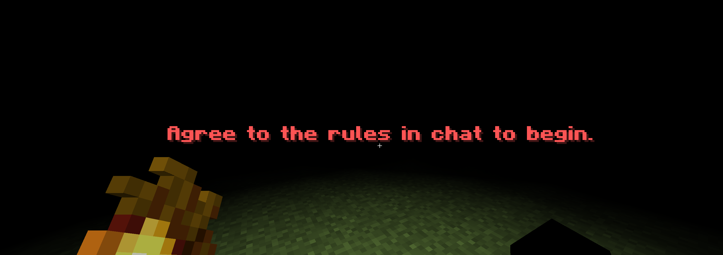 A screenshot of Minecraft that says "Agree to the rules in chat to begin."